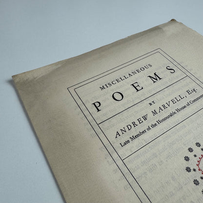 Leaflet for Miscellaneous Poems by Andrew Marvell | The Nonesuch Press, 1923