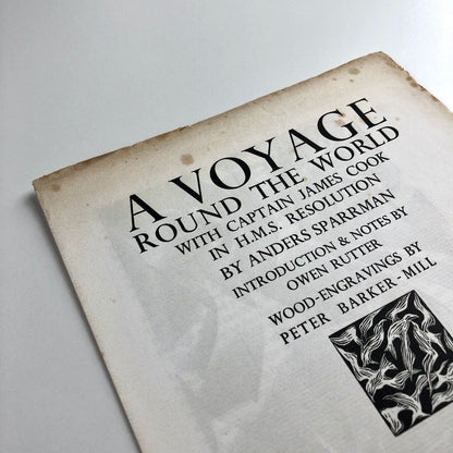 Prospectus for A Voyage Round the World with Captain James Cook in HMS Resolution by Anders Sparrman | Golden Cockerel Press, 1944 | Wood-engravings by Peter Barker-Mill