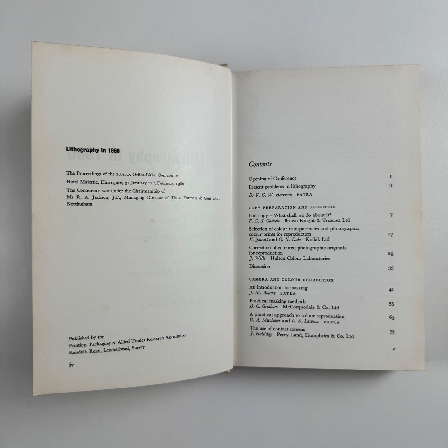 Lithography in 1960. Proceedings of the PATRA Offset-Litho Conference. Harrogate, February 1960