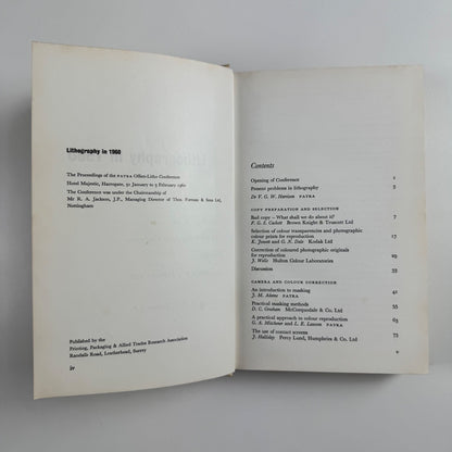 Lithography in 1960. Proceedings of the PATRA Offset-Litho Conference. Harrogate, February 1960