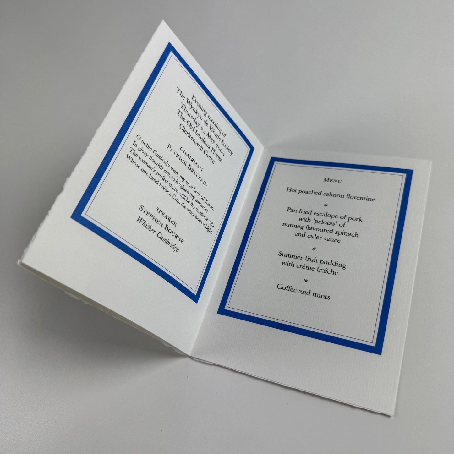 Menu Wynkyn de Worde Society 22 May 2003 Michael Drayton Poly-Olbion