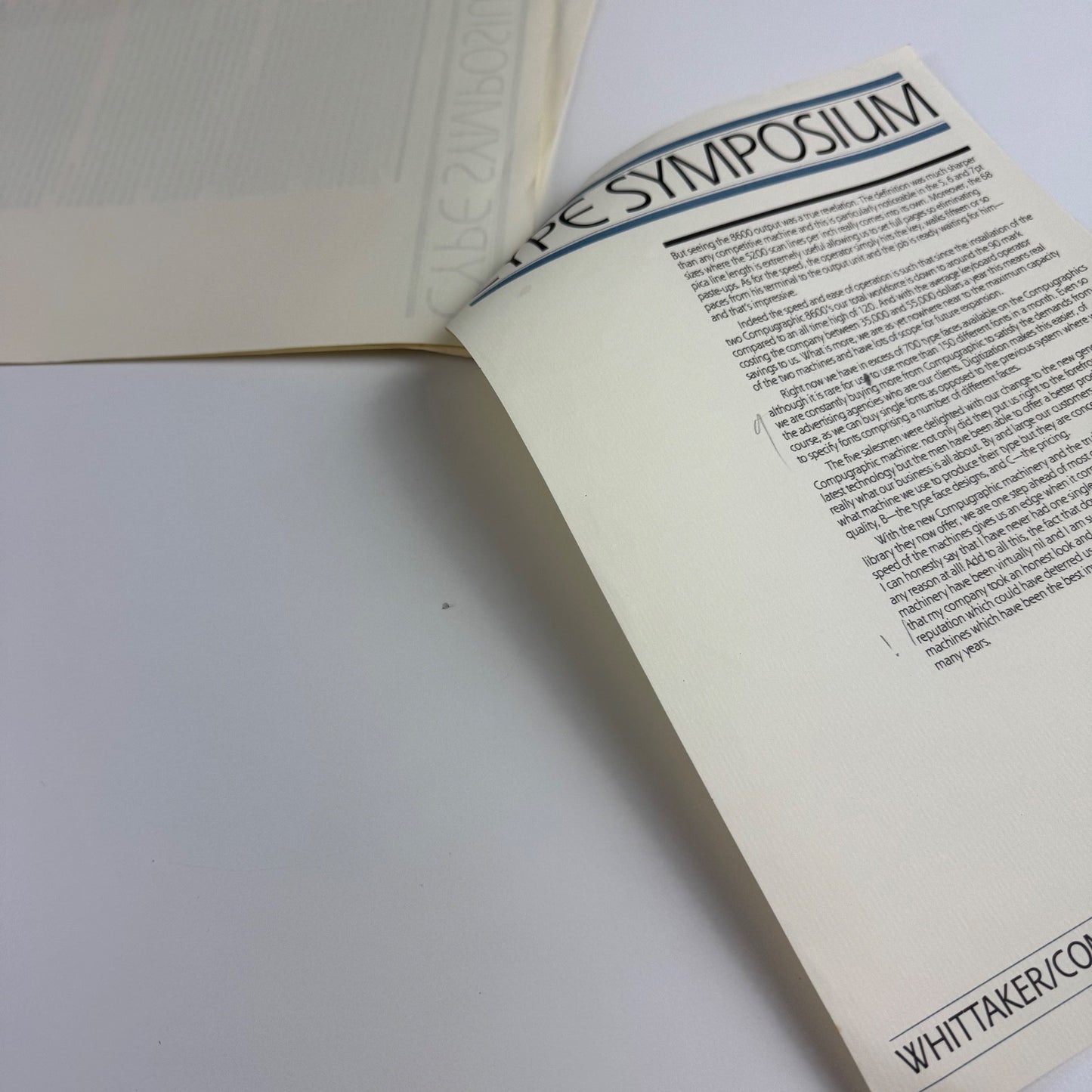 Type Symposium. The role of the trade typesetter in USA Whittaker/Compugraphic