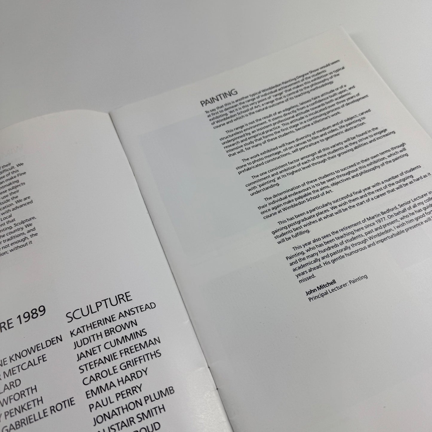 Catalogue students Fine Art 1989. Painting Sculpture. Wimbledon School of Art