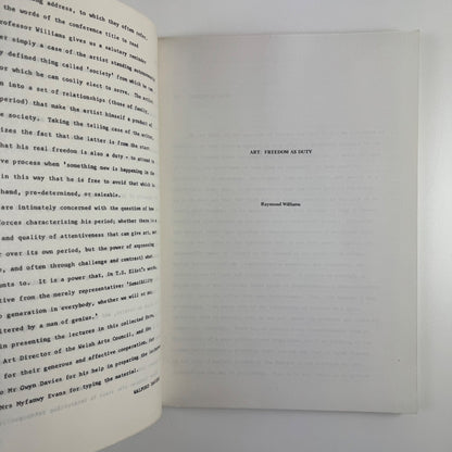 Art Duties and Freedoms. A symposium Welsh Arts Council 1979