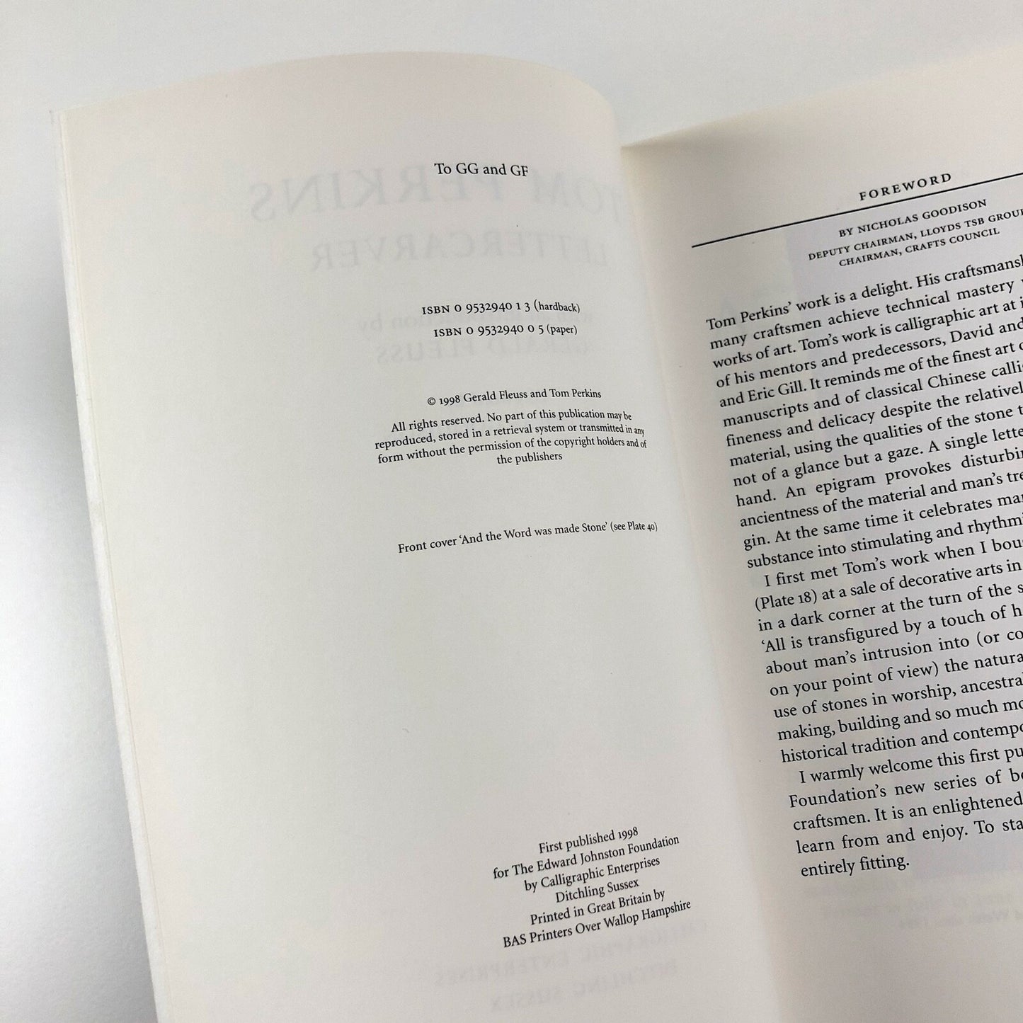 Tom Perkins Lettercarver – And The Word Was Made Stone | Introduction by Gerald Fleuss, 1998
