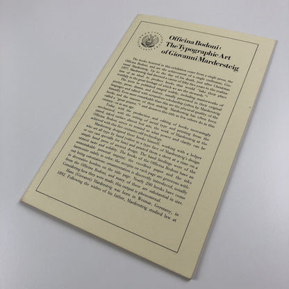 Officina Bodoni: The Typographic Art of Giovanni Mardersteig Library of Congress