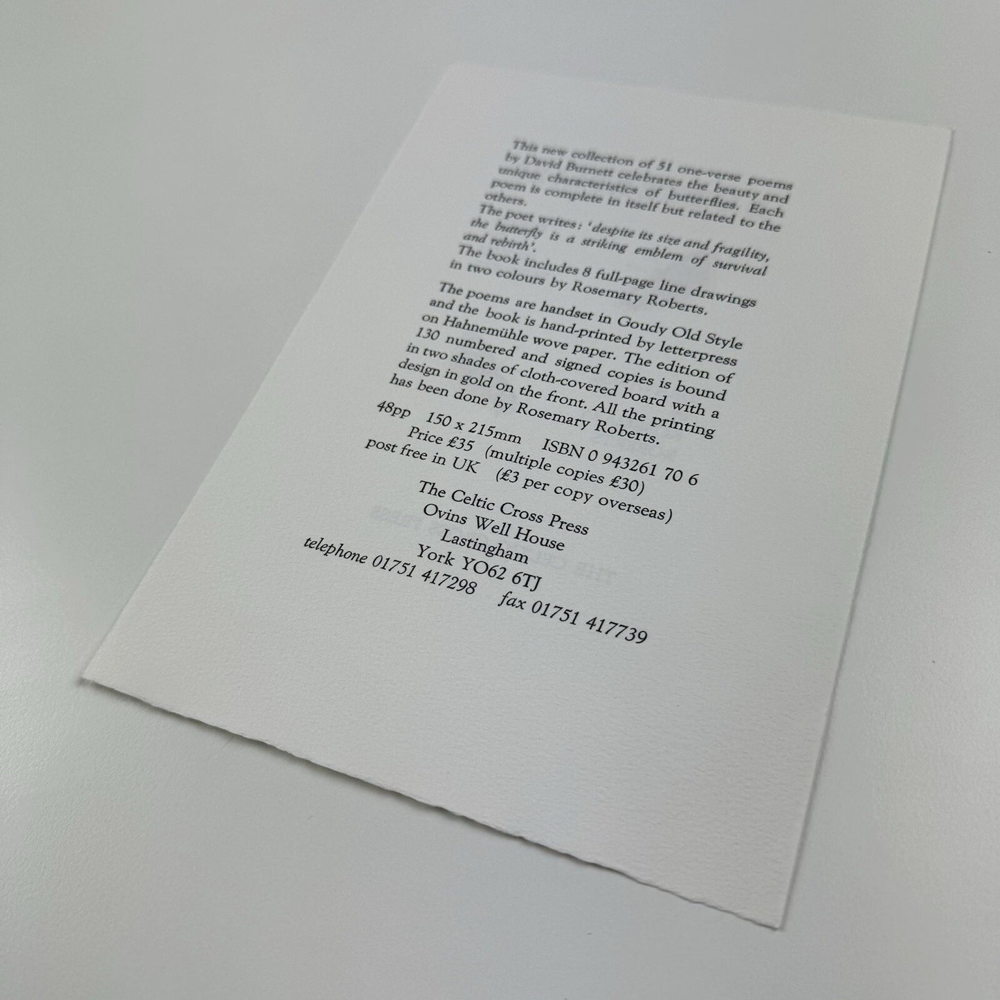 Prospectus leaflet – Butterflies: poems by David Burnett, drawings by Rosemary Roberts | Celtic Cross Press