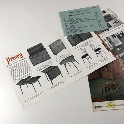 2 x Priory Waxed Amber furniture brochures & price lists | 1963 and 1964