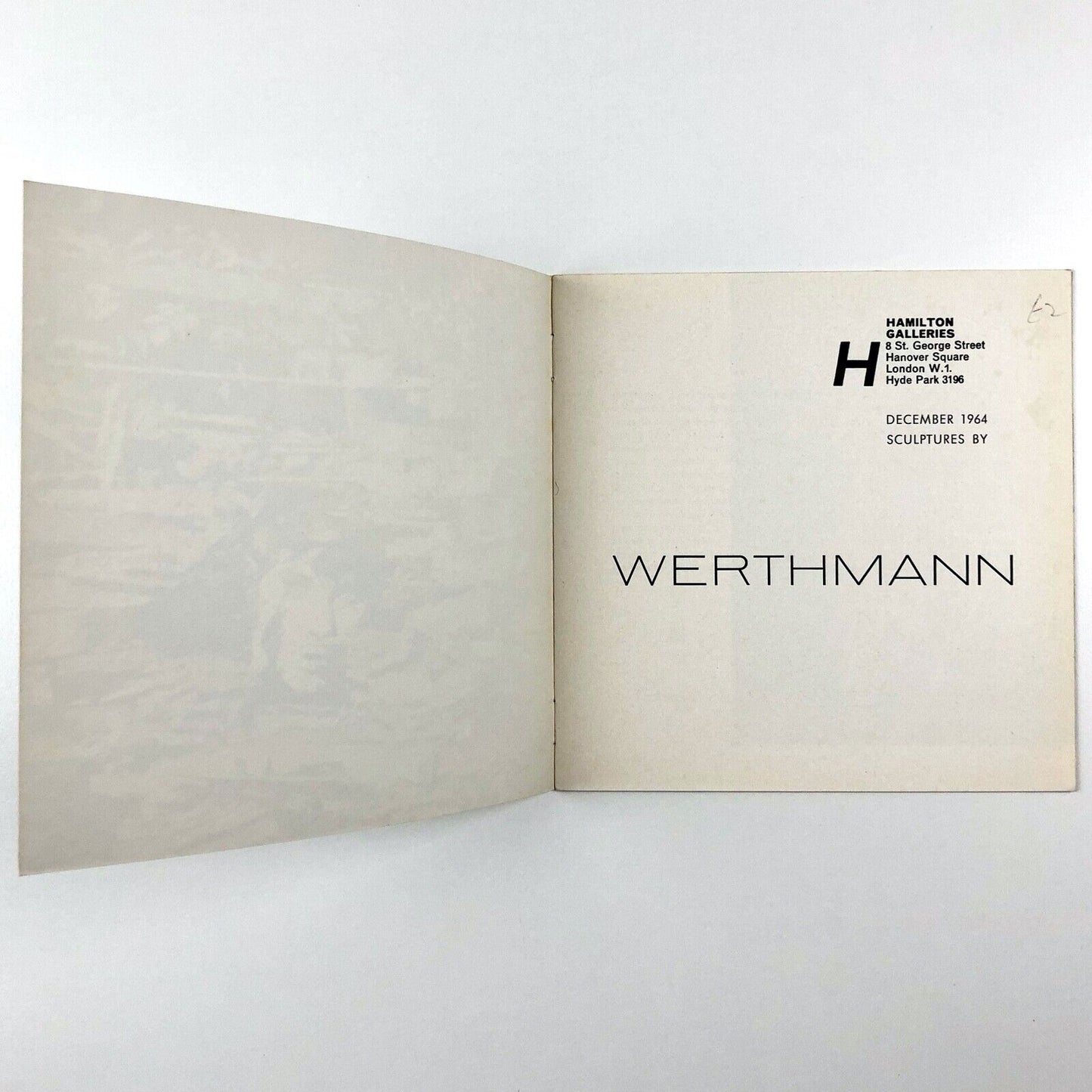 [Friederich] Werthmann sculpture exhibition booklet | Hamilton Galleries, 1964