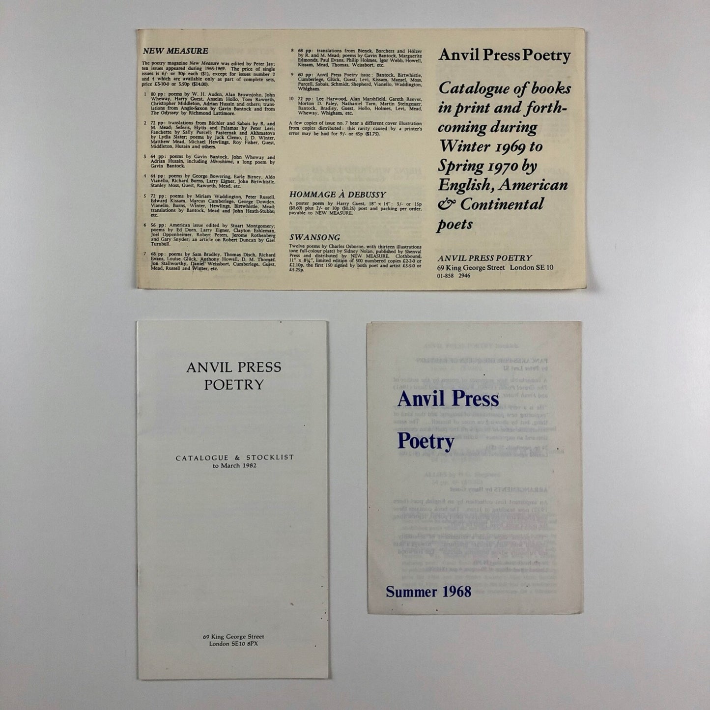 Three Anvil Press Poetry leaflets – 1967-1982