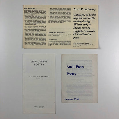 Three Anvil Press Poetry leaflets – 1967-1982