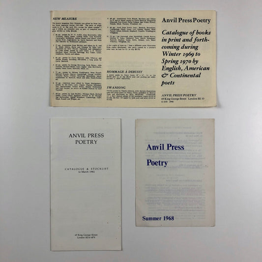 Three Anvil Press Poetry leaflets – 1967-1982
