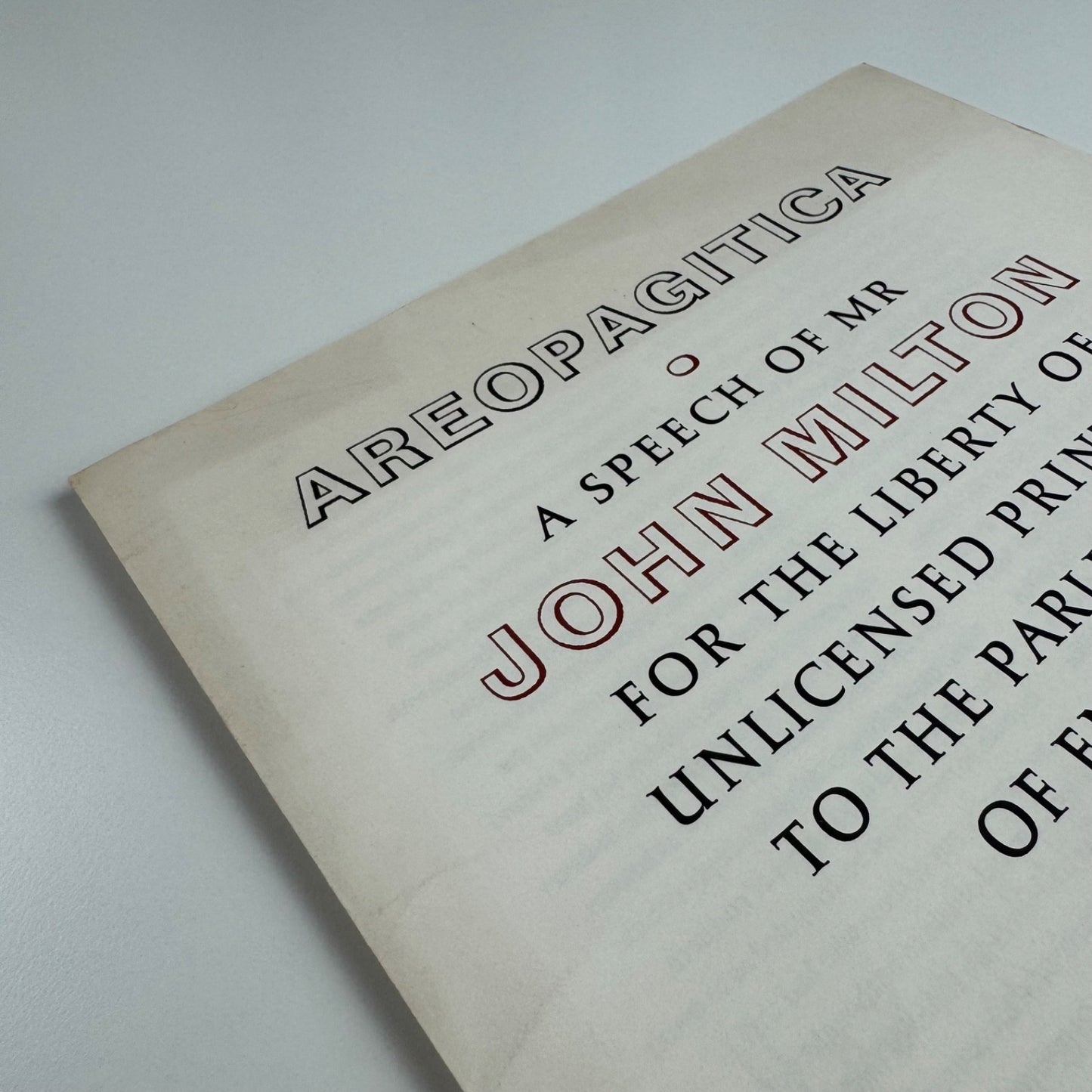 Prospectus for Aeropagitica A speech of Mr John Milton for the liberty of unlicensed printing to the Parliament of England | Rampant Lion Press undated
