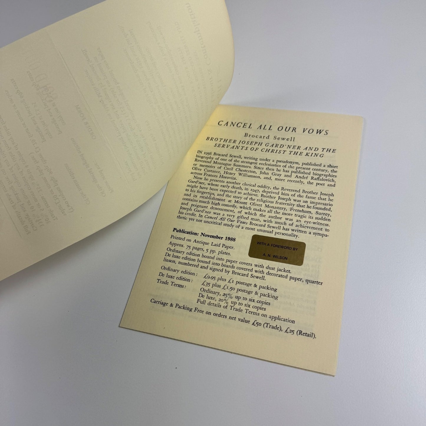 Four leaflets/order forms for The Aylesford Press books, c. 1988/9