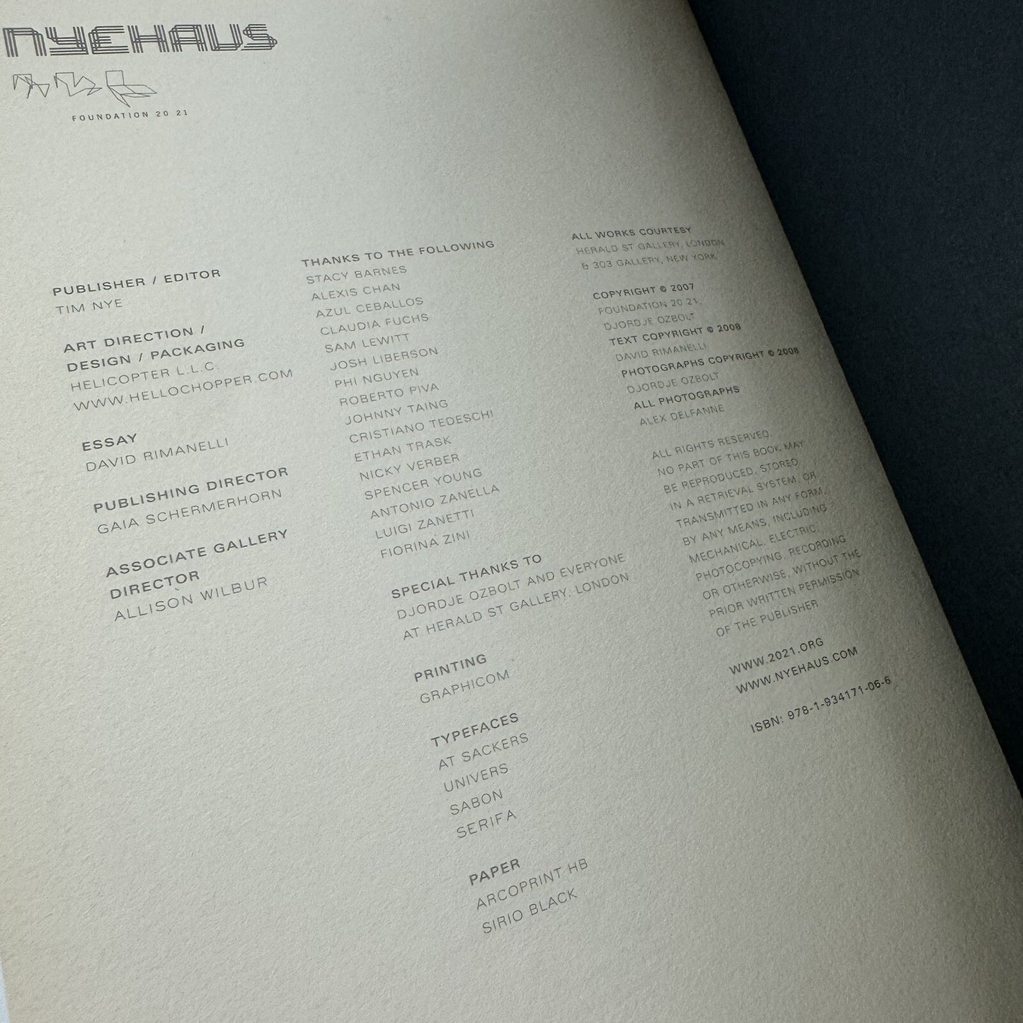 Djordje Ozbolt. Nyehaus, 2007 | Limited edition catalogue, numbered 976 of 1500