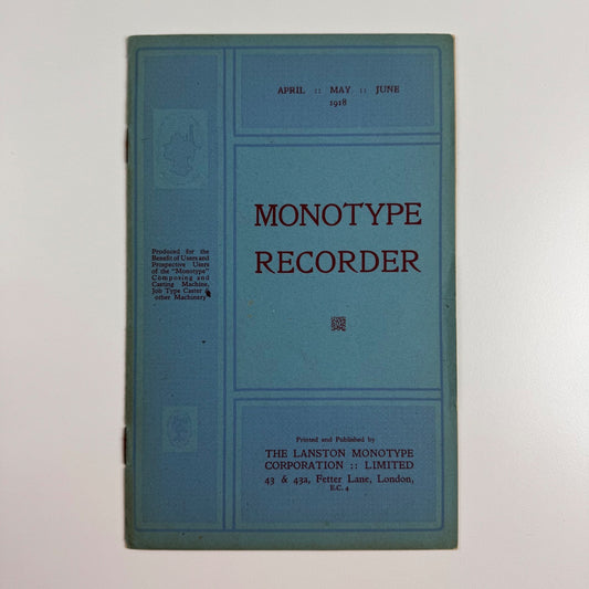 Monotype Recorder April May June 1918 small version