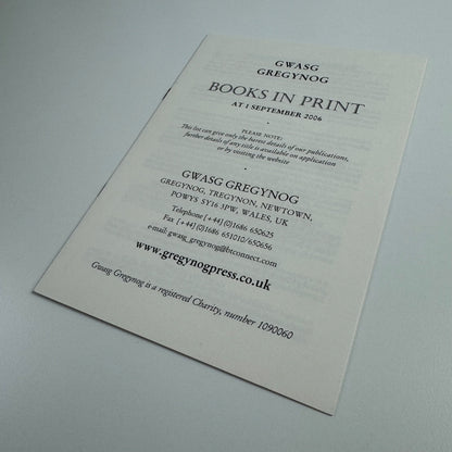 Leaflet Gwasg Gregynog | Books in Print at 1 September 2006