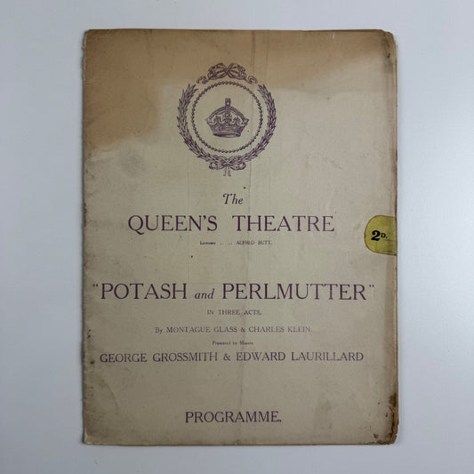 Programme The Queen’s Theatre ‘Potash and Perlmutter' Montague Glass c.1914