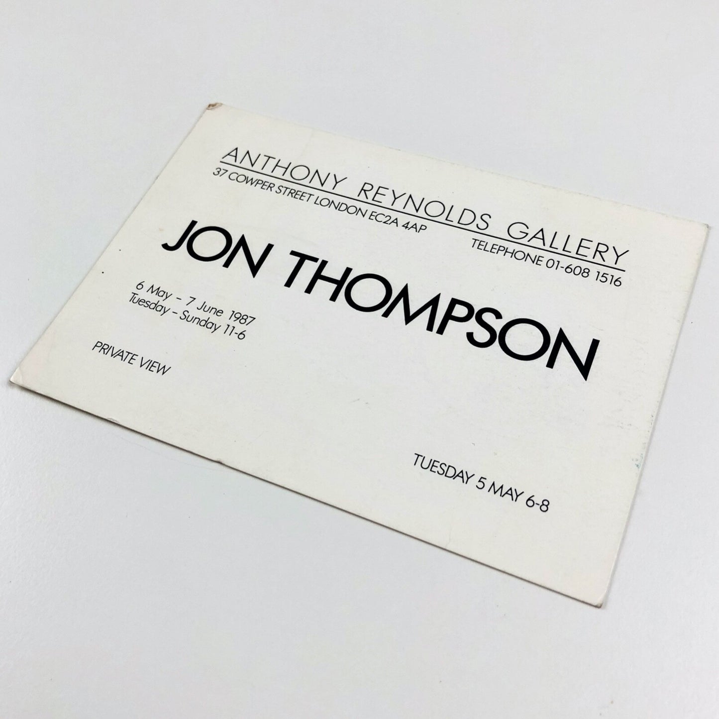 Jon Thompson | Anthony Reynolds Gallery – private view card, 1987