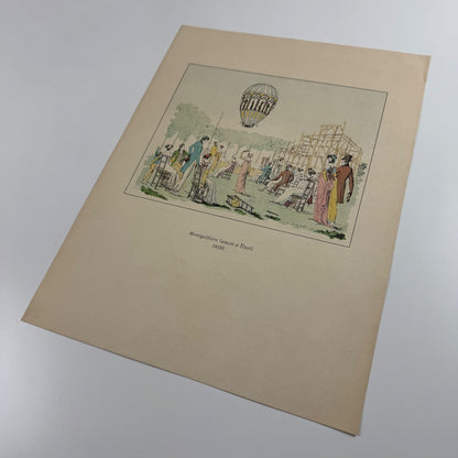 Coloured print hot air balloon Montgolfière lancée à Tivoli, Aerial Press 1956