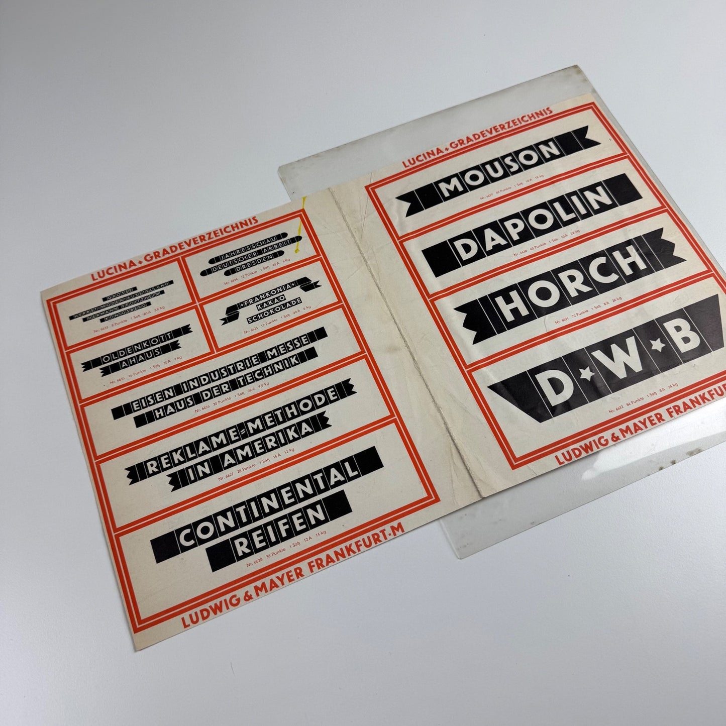 Type specimen sheet Lucina from Ludwig & Mayer, Frankfurt am Main undated