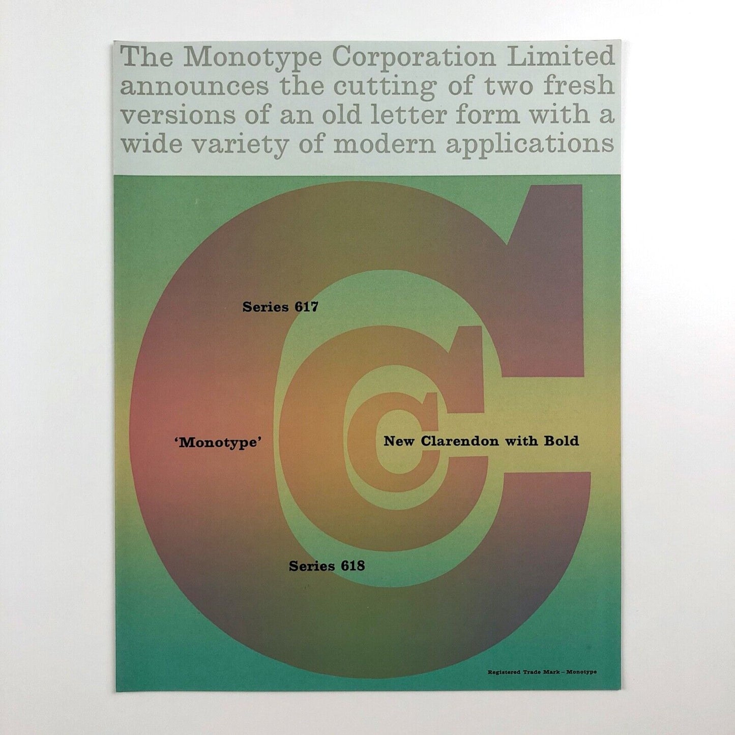Type specimen leaflet New Clarendon with Bold Series 618 | text by James Mosley | Monotype Corporation, undated
