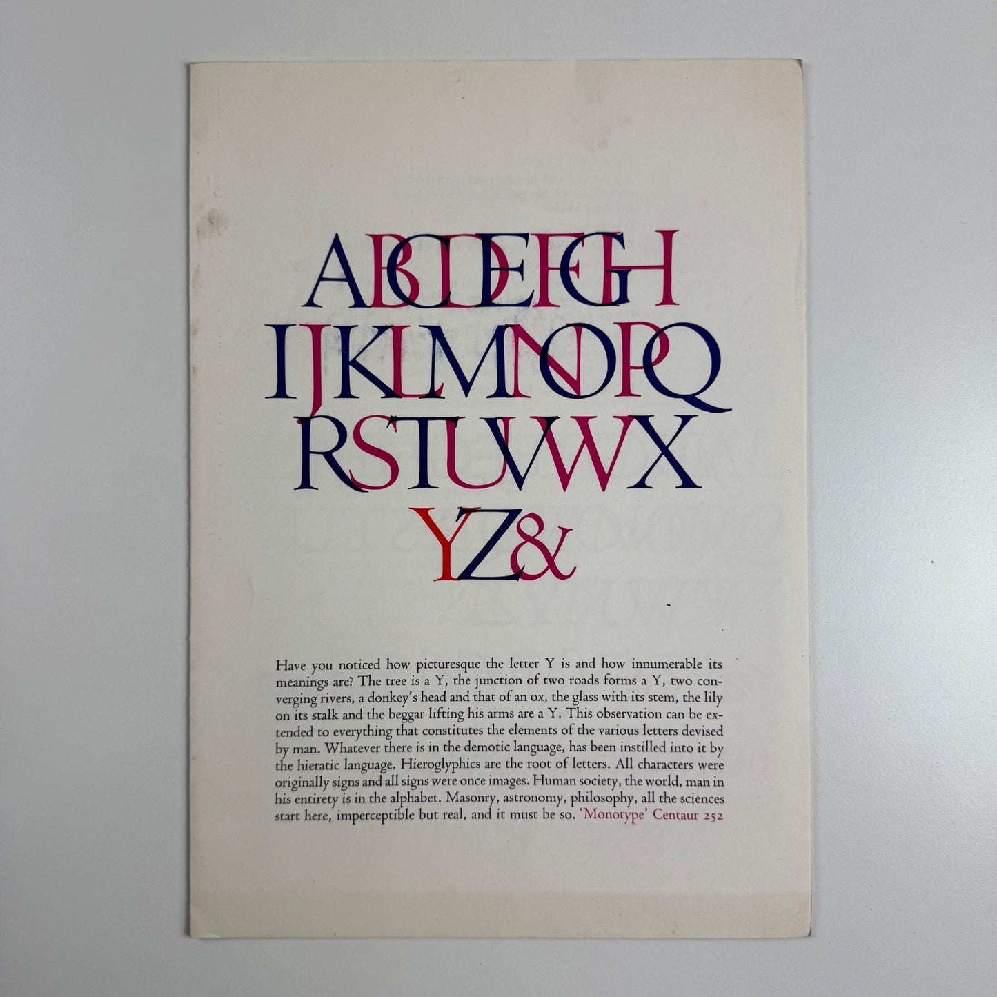 Leaflet Monotype Centaur Victor Hugo Herman Zapf Manuale Typographicum, undated