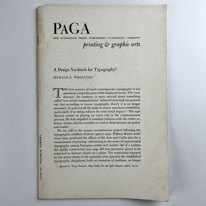 PAGA: Printing & Graphic Arts | The Stinehour Press | Merald E. Wrolstad June 1961