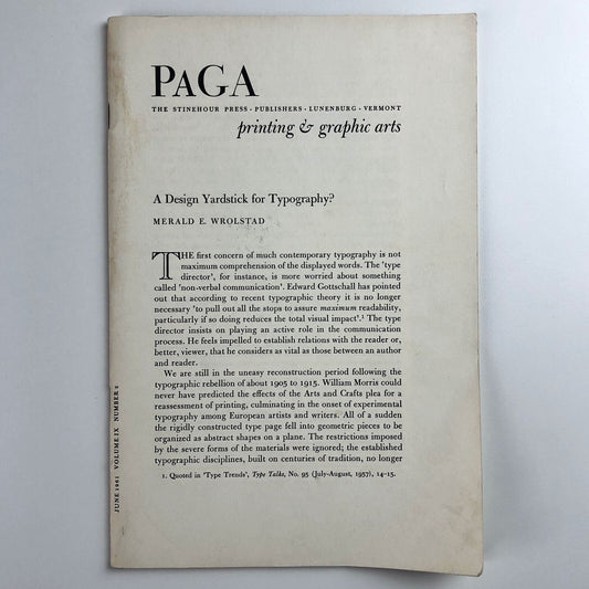PAGA: Printing & Graphic Arts | The Stinehour Press | Merald E. Wrolstad June 1961