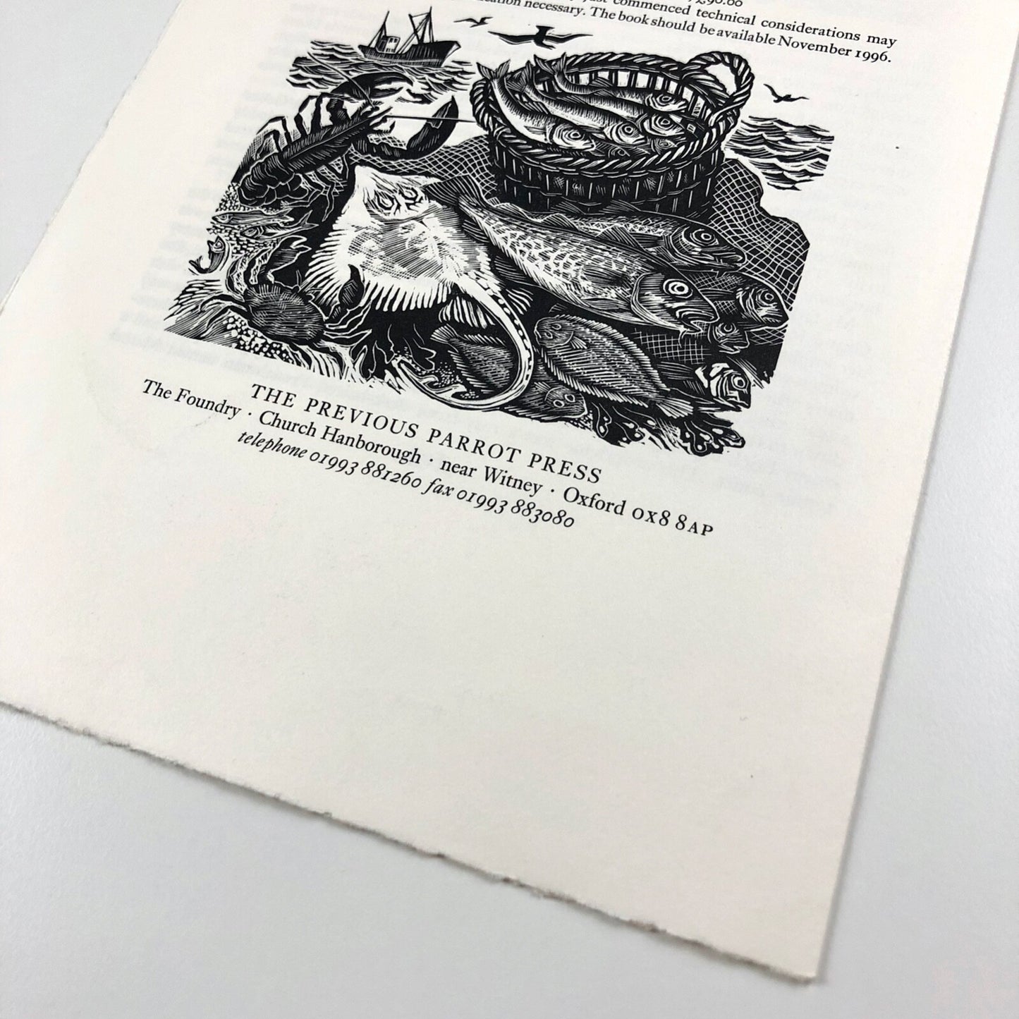 Prospectus for Newhaven Dieppe. Recollections and some History of the Town of Dieppe by Frank Martin with wood engravings by Frank Martin | The Previous Parrot Press c.1986