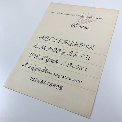 Type specimen sheet – Rondine Alessandro Butti | Societá Nebiolo 1956 ?