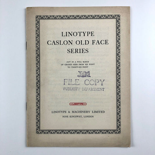 Linotype Caslon Old Face Series specimen booklet | Linotype & Machinery, 1930