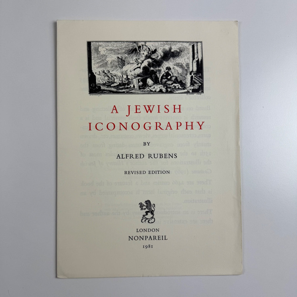 Prospectus for A Jewish Iconography by Alfred Rubens Nonpareil Publishing, 1981