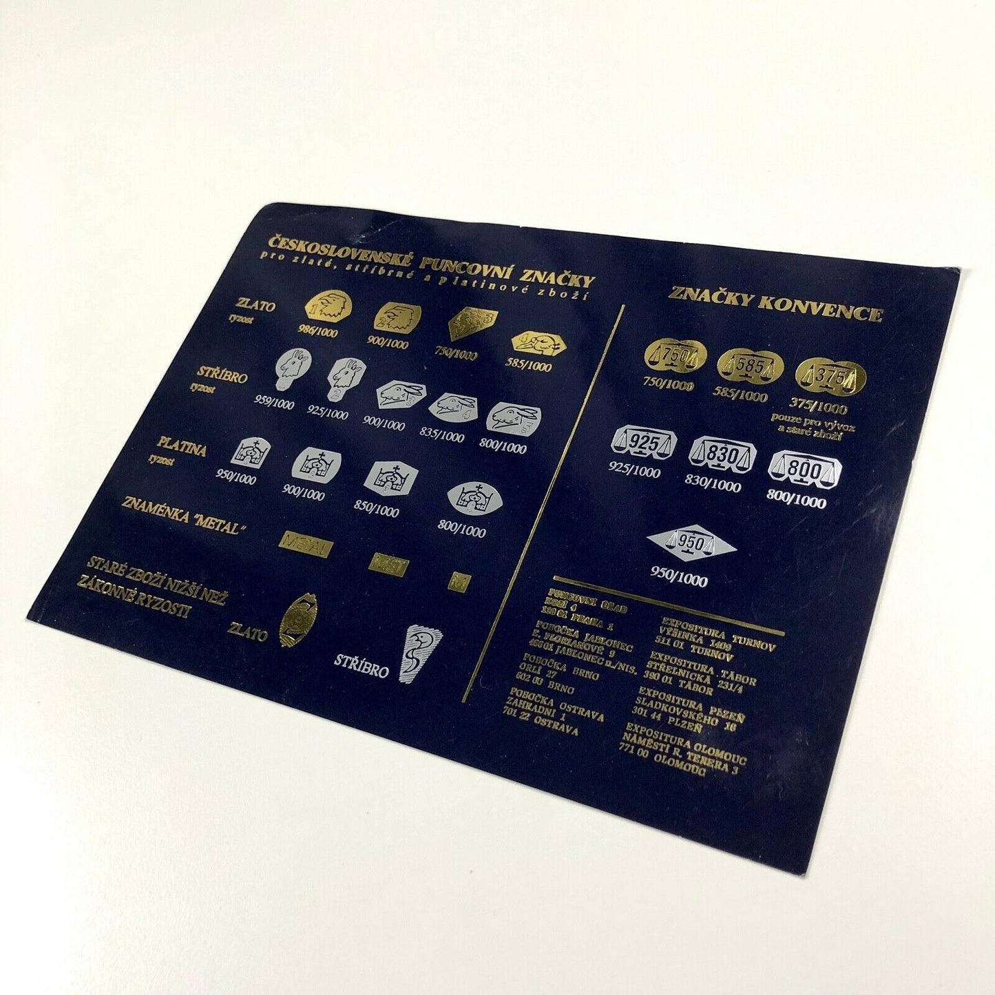 Assay Office List of Hallmarks Valid in the Czech Republic | Prague, 1993