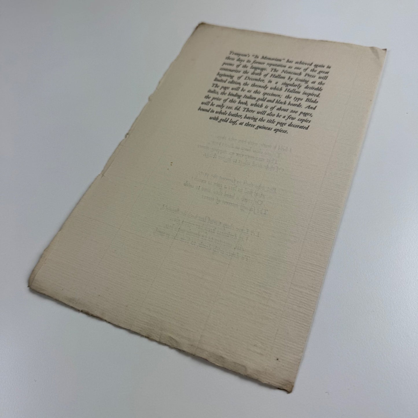 Prospectus for In Memoriam by Alfred Lord Tennyson. The Nonesuch Press, 1933