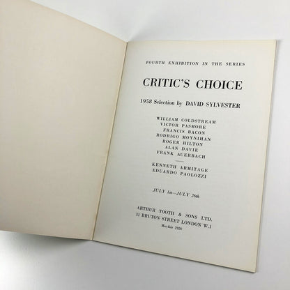 Critics Choice David Sylvester Works by Living British Artists | Arthur Tooth catalogue, 1958