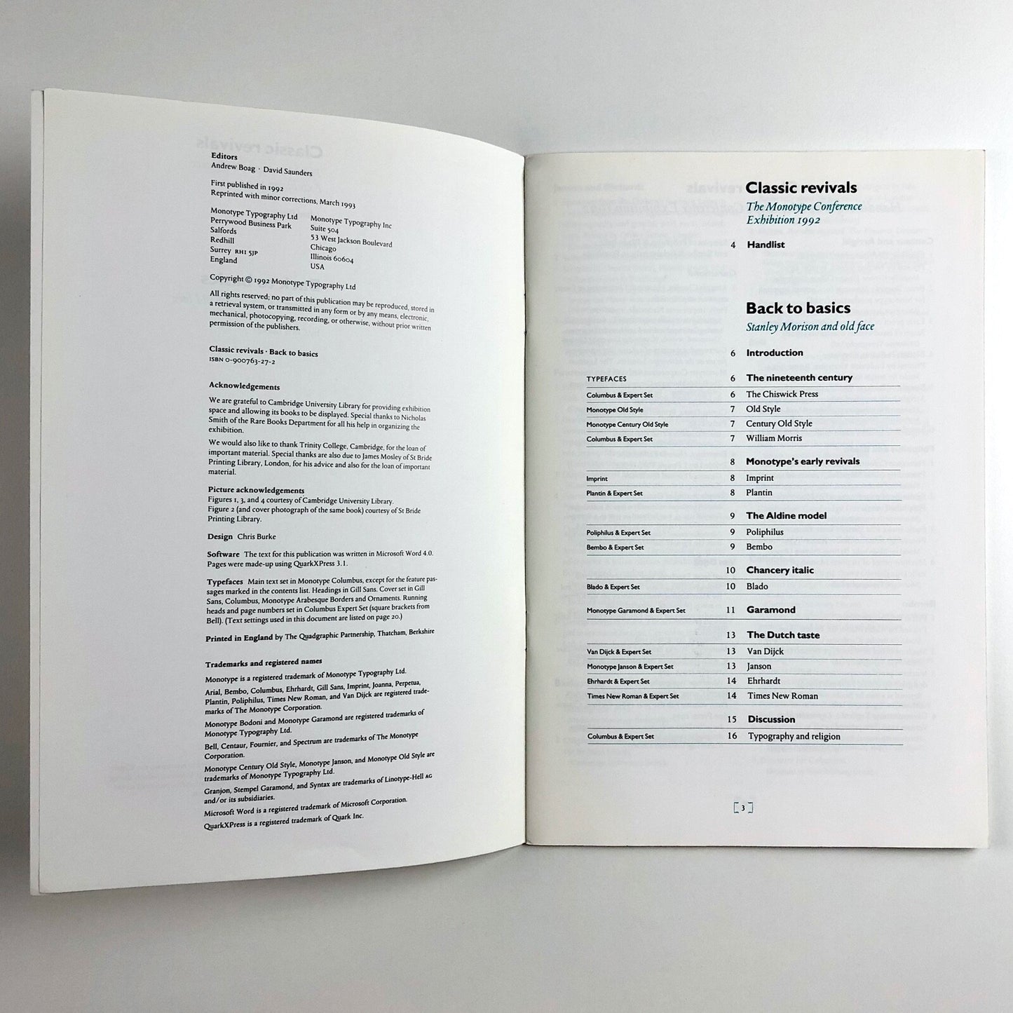 Classic Revivals – Monotype Conference Exhibition, 1992 | Stanley Morison, Chris Burke