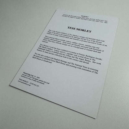 Promotional card for Tess Morley. Shell Work | The Barnsdale Gallery 2005