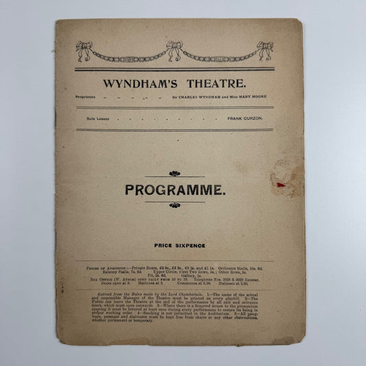 Programme Wyndham’s Theatre ‘Raffles’ by E.W. Hornung & Eugene Presbrey c.1914