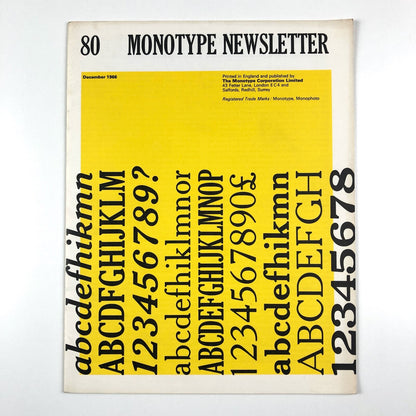 Monotype Newsletter 80 December 1966 | Includes filmsetting, Univers