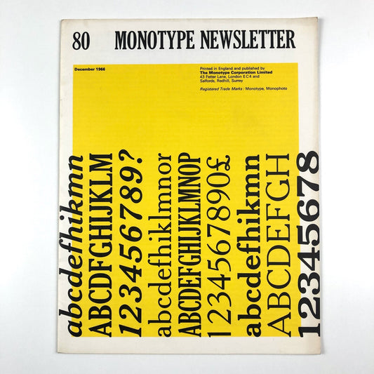 Monotype Newsletter 80 December 1966 | Includes filmsetting, Univers