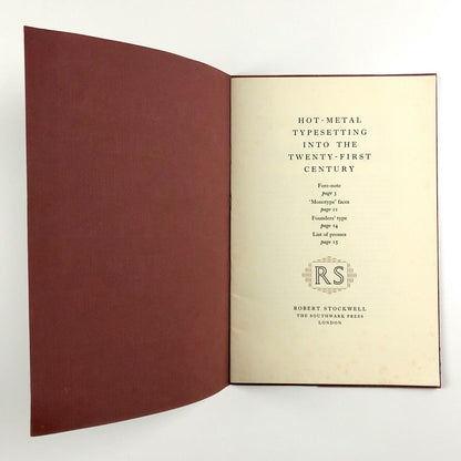Hot-Metal Typesetting into the Twenty-First Century | Robert Stockwell 1983