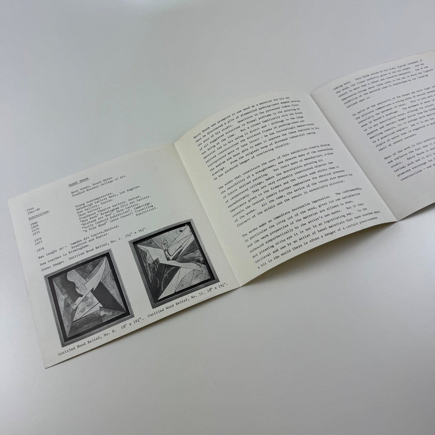 Leaflet for Harry Snook New Reliefs | Ikon Gallery Current Work Series 1, 1978