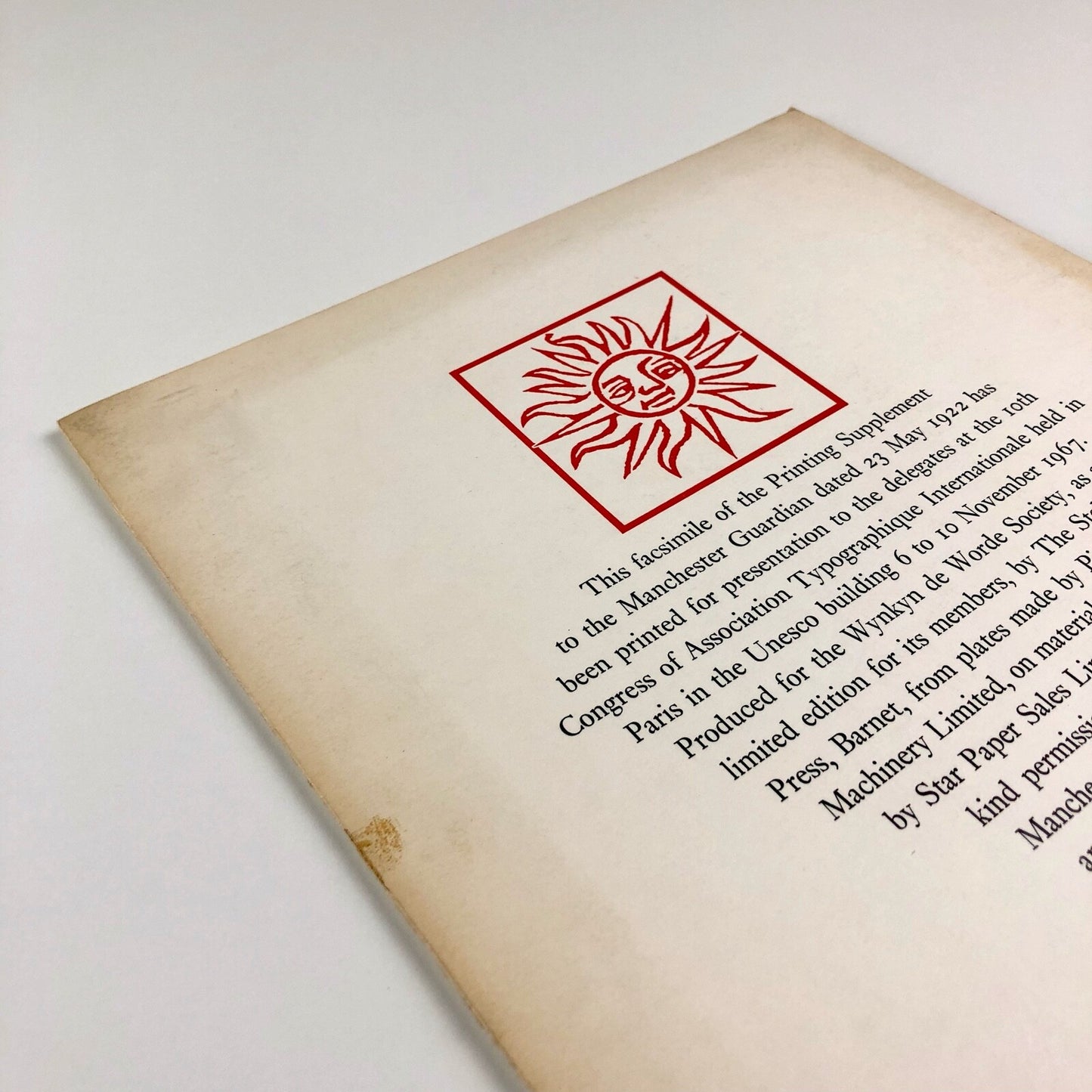 Printing Supplement – reproduction from 1922 Manchester Guardian, 1967 ATypI