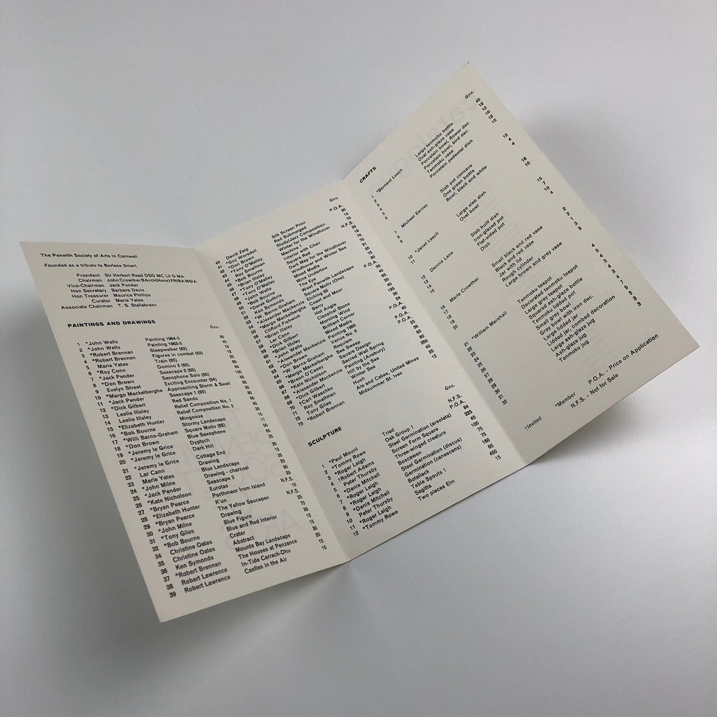 Folded card – The Penwith Society of Arts Summer Exhibition, 1965
