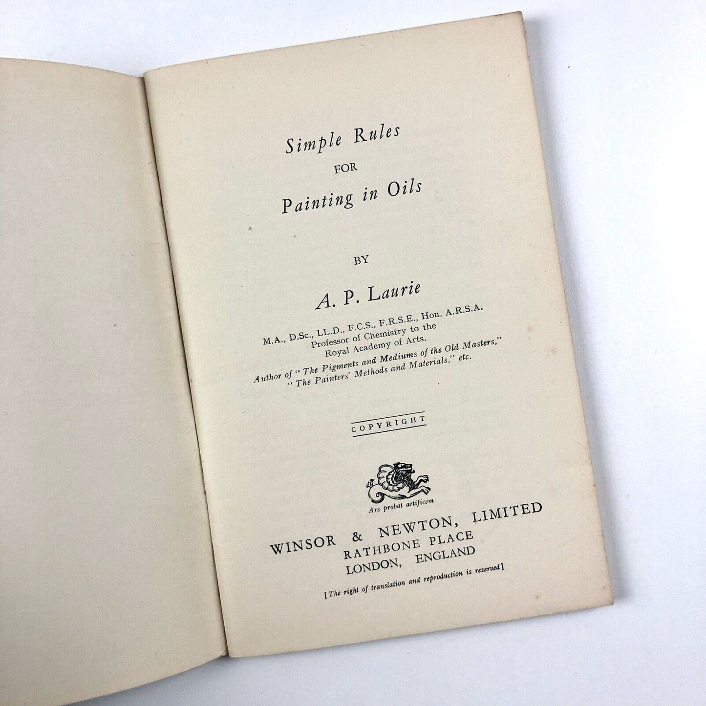 Simple Rules for Painting in Oils by A. P. Laurie | Winsor & Newton, undated presumed to be 1930s