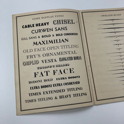 Type Faces in use at The Curwen Press | Type specimen brochure 1930s/40s?