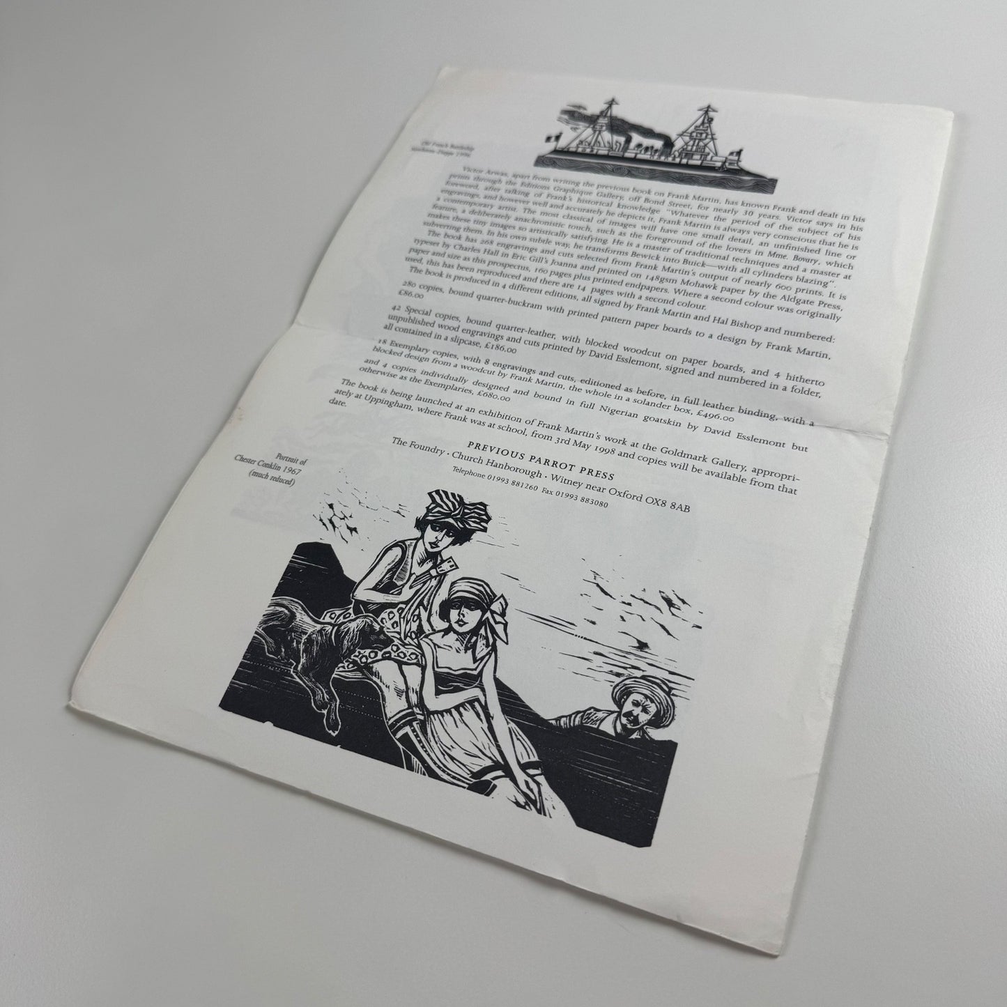 Prospectus for The Wood Engravings of Frank Martin by Hal Bishop | Previous Parrot Press, 1998