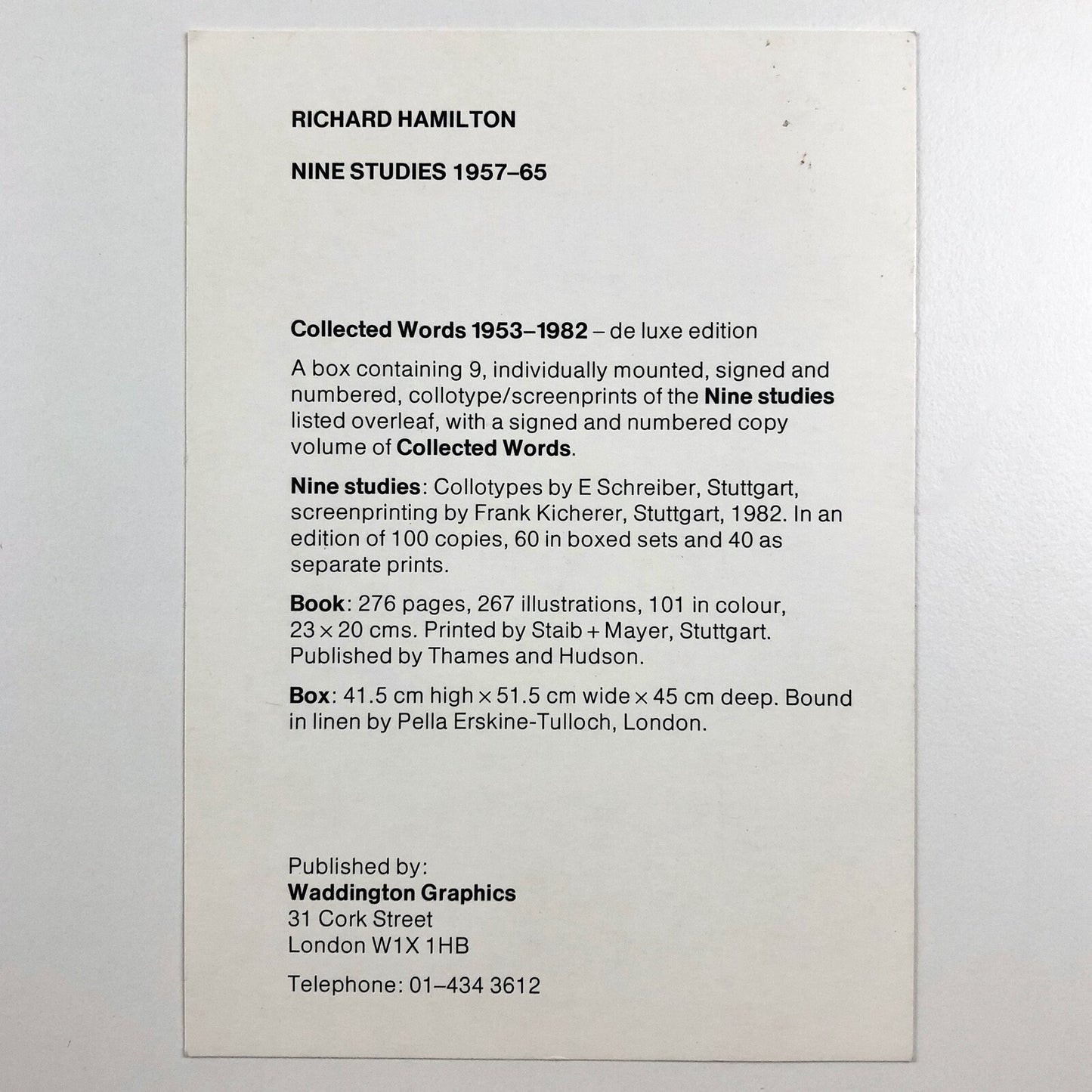 Richard Hamilton: Nine Studies 1957–65 | Exhibition leaflet, Waddington Graphics