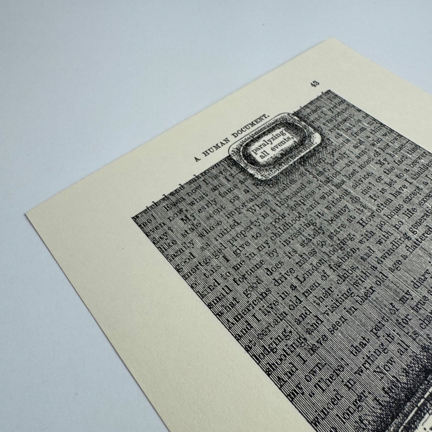 A Humument page 43 'paralyzing all events,' by Tom Phillips | The Tetrad Press, 1970